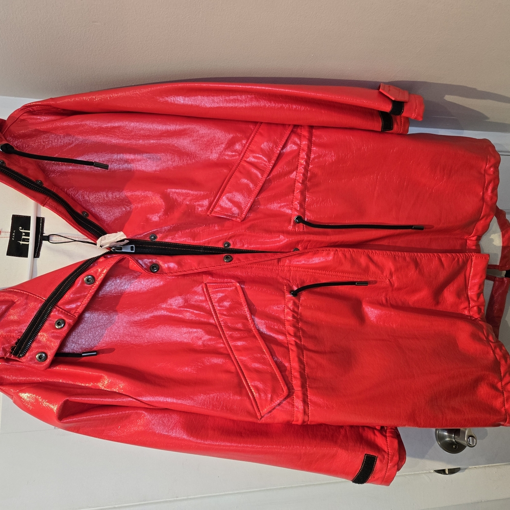 Red Patent Look Raincoat. Oversized Look. Mint Condition!